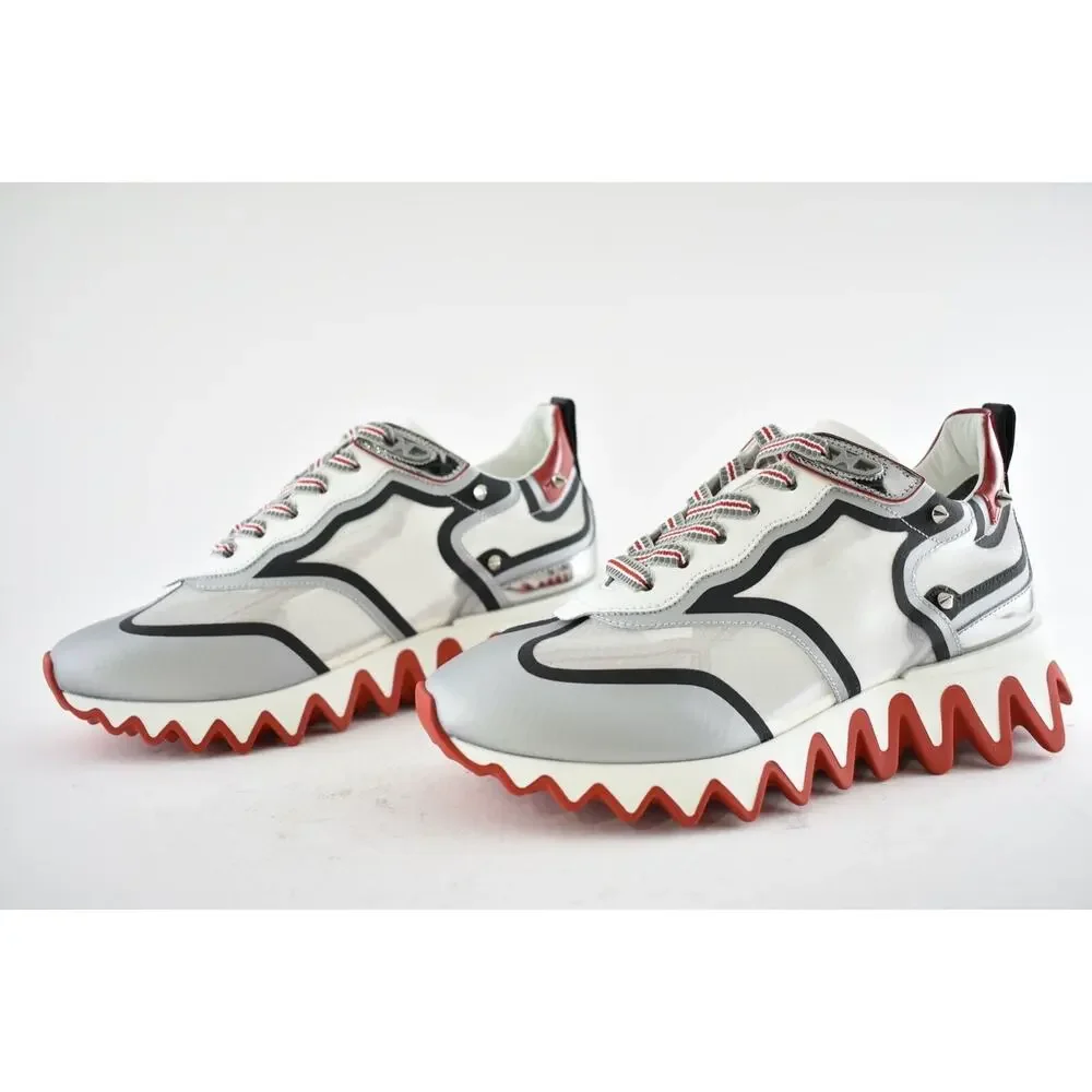 Christian Louboutin Sharkina Flat Silver Black Red Platform Low Top Sneaker 36.5